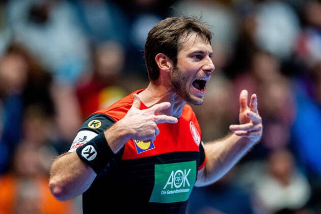 200111 Uwe Gensheimer of Germany celebrates during the EHF European Handball Championship match between Spain and Germany on January 11, 2020 in Trondheim. Photo: Vegard Wivestad Grott BILDBYRAN kod VG 170462 bbeng handball handball handboll handball-em 2020 european men?s handball championship 2020 em 2020 handbolls-em 2020 ehf euro 2020 spania spanien tyskland germany deutschland jubel Copyright: VEGARDxWIVESTADxGRoTT BB200111VG067