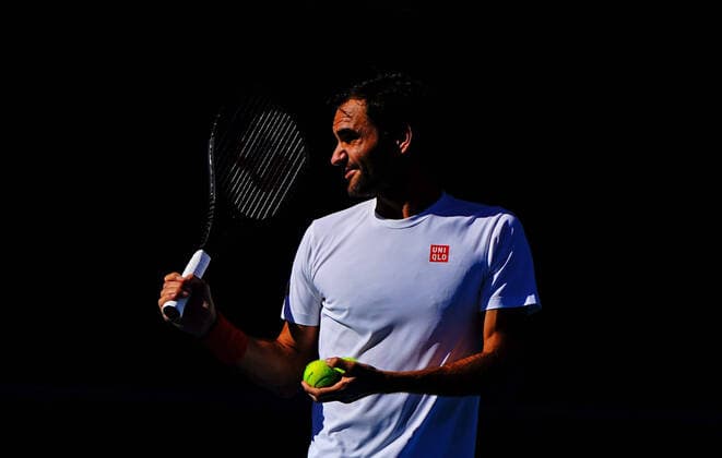 TENNIS AUSTRALIAN OPEN PREVIEW, Roger Federer of Switzerland looks on at a practice session during the one week to go preview of the Australian Open 2020 at Melbourne Park in Melbourne, Sunday, January 12, 2020. ( NO ARCHIVING, EDITORIAL USE ONLY, NO USE IN BOOKS WITHOUT CONSENT MELBOURNE VIC AUSTRALIA  Copyright: xSCOTTxBARBOURx 20200112001441756014