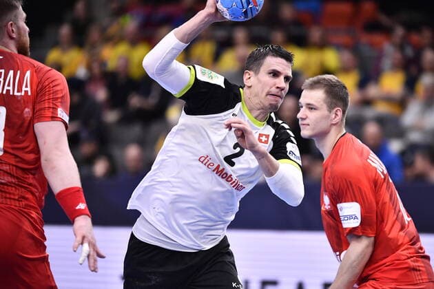 Gothenburg 202001112 Switzerland s Andre Schmid in action during the Men s EHF EURO 2020 Handball group F match preliminary round between Switzerland and Poland in Scandinavium Arena Sunday Jan. 12, 2020. Photo Bjorn Larsson Rosvall TT kod 9200 Gothenburg Sweden x9200x