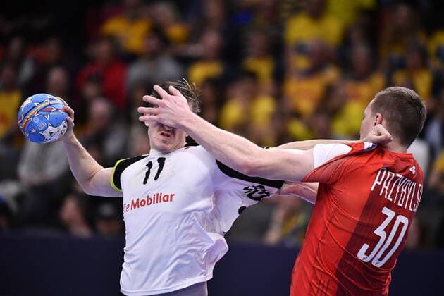Gothenburg 202001112 Switzerland s Roman Sidorowiicz against Rafal Przybylski during the Men s EHF EURO 2020 Handball group F match preliminary round between Switzerland and Poland in Scandinavium Arena Sunday Jan. 12, 2020. Photo Bjorn Larsson Rosvall TT kod 9200 Gothenburg Sweden x9200x
