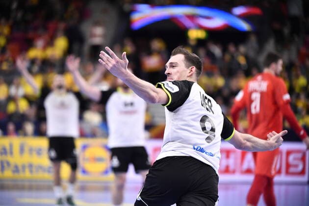 Gothenburg 202001112 Switzerland s Marvin Lier react after a goal during the Men s EHF EURO 2020 Handball group F match preliminary round between Switzerland and Poland in Scandinavium Arena Sunday Jan. 12, 2020. Photo Bjorn Larsson Rosvall TT kod 9200 Gothenburg Sweden x9200x