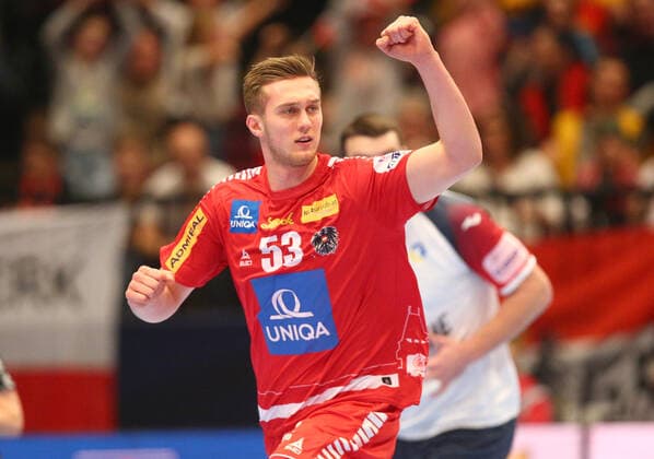 HANDBALL - EHF EURO 2020, AUT vs UKR VIENNA,AUSTRIA,12.JAN.20 - HANDBALL - EHF European Men s Handball Championship 2020, group stage, Austria vs Ukraine. Image shows the rejoicing of Nikola Bilyk (AUT). GEPAxpictures xChristianxOrt