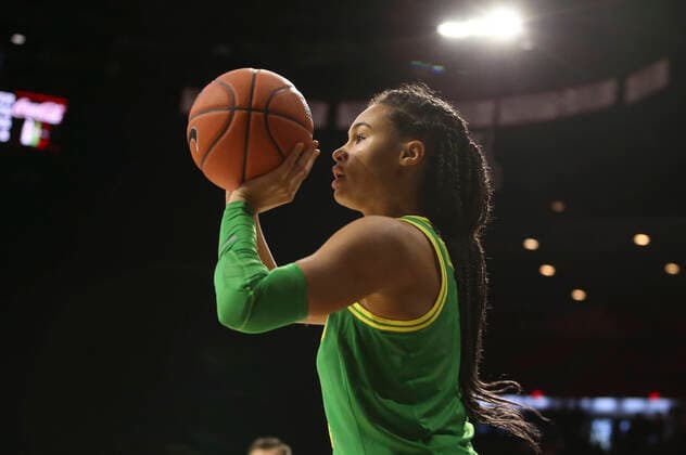 TUCSON, AZ - JANUARY 12: Oregon Ducks forward Satou Sabally (0) shoots the ball during a college women s basketball game between the against the Oregon Ducks and the Arizona Wildcats on January 12, 2020, at McKale Center in Tucson, AZ. (Photo by Jacob Snow Icon Sportswire) COLLEGE BASKETBALL: JAN 12 Women s Oregon at Arizona Icon01122024