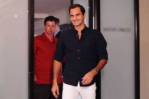 TENNIS ROGER FEDERER PRESSER, Swiss tennis player Roger Federer and Australian golfer Adam Scott arrive to a press conference, PK, Pressekonferenz at the Royal South Yarra Tennis Club in Melbourne, Monday, January 13, 2020. ( NO ARCHIVING, EDITORIAL USE ONLY, NO USE IN BOOKS WITHOUT CONSENT MELBOURNE VIC AUSTRALIA  Copyright: xMICHAELxDODGEx 20200113001441852806