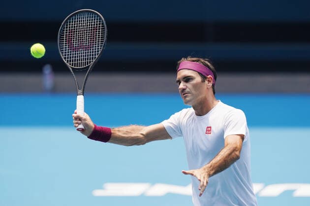 TENNIS AUSTRALIAN OPEN PRACTICE SESSIONS, Roger Federer of Switzerland volleys during an Australian Open practise session at Melbourne Park in Melbourne, Monday, January 13, 2020. ( NO ARCHIVING, EDITORIAL USE ONLY, NO USE IN BOOKS WITHOUT CONSENT MELBOURNE VIC AUSTRALIA  Copyright: xMICHAELxDODGEx 20200113001441885159