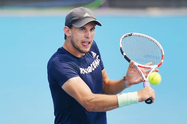 TENNIS AUSTRALIAN OPEN PRACTICE SESSIONS, Dominic Thiem of Austria hits a backhand during an Australian Open practise session at Melbourne Park in Melbourne, Monday, January 13, 2020. ( NO ARCHIVING, EDITORIAL USE ONLY, NO USE IN BOOKS WITHOUT CONSENT MELBOURNE VIC AUSTRALIA  Copyright: xMICHAELxDODGEx 20200113001441893535