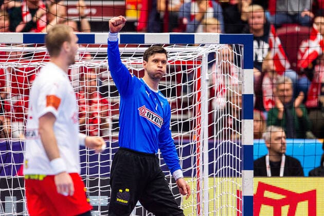 200113 Goalkeeper Niklas Landin Jacobsen of Denmark celebrates during the EHF European Handball Championship match between Denmark and Iceland on January 13, 2020 in Malmö. Photo: Christoffer Borg Mattisson BILDBYRAN COP 261 bbeng ehf euro 2020 em 2020 european men?s handball championship 2020 handball handboll handbolls-em 2020 handball handball-em 2020 danmark denmark ungern hungary jubel Copyright: CHRISTOFFERxBORGxMATTISSON BB200113BB288