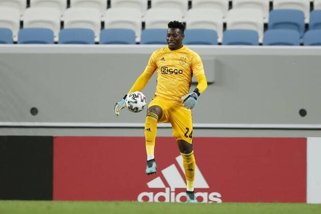 Ajax goalkeeper Andre Onana during a International Friendly, Länderspiel, Nationalmannschaft match between Ajax Amsterdam and Club Brugge at Al Janoub Stadium on January 11, 2020 in Doha, Qatar International Friendly 2019 2020 xVIxANPxSportx xMauricexvanxSteenxIVx 404534775