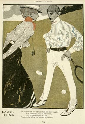 Tennis Lawn Tennis les Sportsmen par GOSE (1876-1915) dans l Assiette au beurre du 1er fevrier 1902. Credit: Collection KHARBINE-TAPABOR.