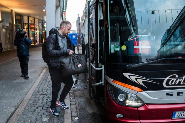 Handball EM, Abreise Nationalteam Dänemark Haandboldherrelandsholdet forlader deres hotel Scandic St. Jörgen i Malmoe torsdag den 16. januar 2020.De danske haandboldherrer er ude af EM, som endte for dem onsdag efter tre kampe i det indledende gruppespil. , Copenhagen Denmark