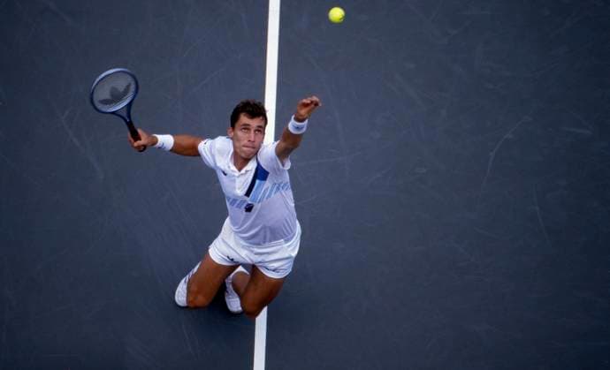Ivan LENDL, CSSR, CZE, Tennisspieler, Aktion, Aufschlag, bei den Tennis US Open 1985 in Flushing Meadows New York, 08.09.1985, Â *** Ivan LENDL, CSSR, CZE, tennis player, action, serve, at the Tennis US Open 1985 in Flushing Meadows New York, 08 09 1985, Â