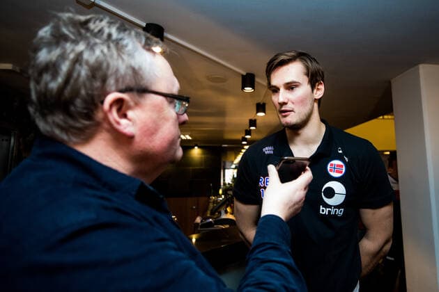 200116 Magnus Abelvik Rod is interviewed by the media during a press meeting with Norway during the EHF European Handball Championship on January 16, 2020 in Malmö. Photo: Ludvig Thunman BILDBYRAN kod LT 35703 bbeng ehf euro 2020 em 2020 european men?s handball championship 2020 handball handboll handbolls-em 2020 handball handball-em 2020 norway norge pressträff press meeting Copyright: LUDVIGxTHUNMAN BB200116LT073