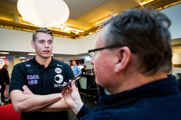 200116 Goalkeeper Kristian Saeveras is interviewed by the media during a press meeting with Norway during the EHF European Handball Championship on January 16, 2020 in Malmö. Photo: Ludvig Thunman BILDBYRAN kod LT 35703 bbeng ehf euro 2020 em 2020 european men?s handball championship 2020 handball handboll handbolls-em 2020 handball handball-em 2020 norway norge pressträff press meeting Copyright: LUDVIGxTHUNMAN BB200116LT078