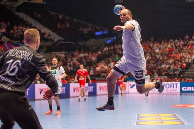 HANDBALL - EHF EURO 2020 VIENNA,AUSTRIA,16.JAN.20 - HANDBALL - EHF European Men s Handball Championship 2020, main round, BLR vs GER. Image shows Paul Drux (GER). GEPAxpictures xDavidxBitzan