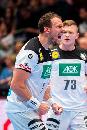 Handball, Maenner: EM 2020, Hauptrunde, Gruppe 1, Weißrussland - Deutschland Kai Häfner Haefner (Deutschland MT Melsungen) Jubel Freude Emotion Torjubel Torschuetze Torschütze Wien Stadthalle Wien Oesterreich