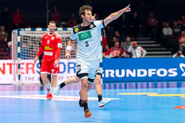 Handball, Maenner: EM 2020, Hauptrunde, Gruppe 1, Weißrussland - Deutschland Uwe Gensheimer (Deutschland Rhein-Neckar Loewen) Jubel Freude Emotion Wien Stadthalle Wien Oesterreich