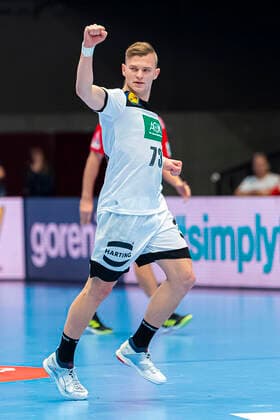 Handball, Maenner: EM 2020, Hauptrunde, Gruppe 1, Weißrussland - Deutschland Timo Kastening (Deutschland TSV Hannover) Jubel Freude Emotion Wien Stadthalle Wien Oesterreich