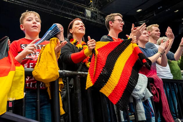 Handball, Maenner: EM 2020, Hauptrunde, Gruppe 1, Weißrussland - Deutschland Fankurve Fans Fanblock Deutschland Wien Stadthalle Wien Oesterreich