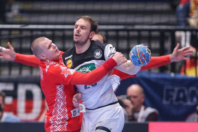 Men s EHF Euro 2020 - Belarus v Germany 16.01.2020., Wiener Stadthalle, Vienna, Ausrtia - Men s EHF Euro 2020, Main Round, group 1, 1st round, Belarus - Germany. Ivan Brouka, Philipp Weber LukaxStanzl PIXSELL