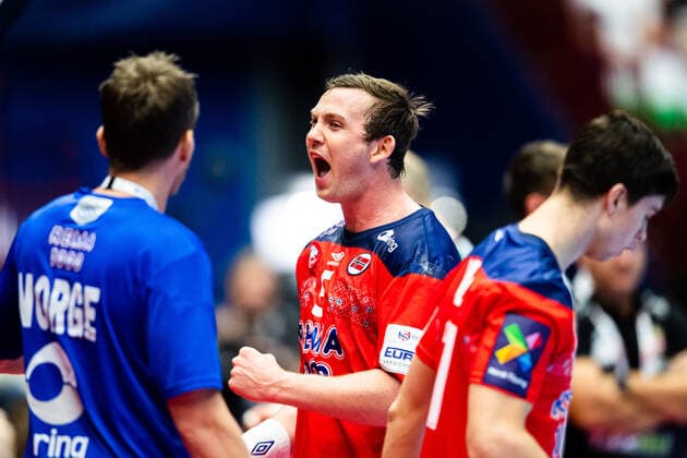 200117 Sander Sagosen of Norway celebrates during the EHF European Handball Championship match between Norway and Hungary on January 17, 2020 in Malmö. Photo: Ludvig Thunman BILDBYRAN kod LT 35707 bbeng ehf euro 2020 em 2020 european men?s handball championship 2020 handball handboll handbolls-em 2020 handball handball-em 2020 norway norge hungary ungern jubel Copyright: LUDVIGxTHUNMAN BB200117LT034
