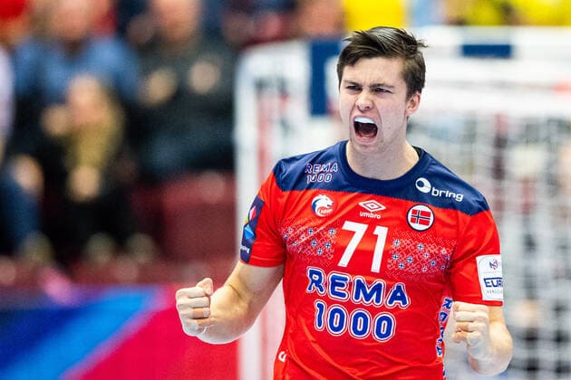 Handball, EM, Norwegen - Ungarn 200117 Alexander Blonz of Norway celebrates during the EHF European Handball Championship match between Norway and Hungary on January 17, 2020 in Malmö. Photo: Ludvig Thunman BILDBYRAN kod LT 35707 bbeng ehf euro 2020 em 2020 european men?s handball championship 2020 handball handboll handbolls-em 2020 handball handball-em 2020 norway norge hungary ungern jubel Copyright: LUDVIGxTHUNMAN BB200117BB654