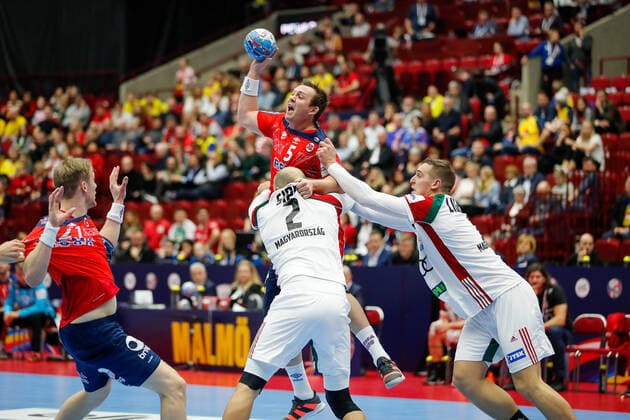 Handball, EM, Norwegen - Ungarn Sander Sagosen (Norvege) HANDBALL : Norvege vs Hongrie - EHF euro 2020 - main round - 17 01 2020 BertrandDelhomme Panoramic 