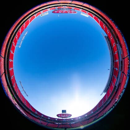 KANSAS CITY, MO - JANUARY 19: Fisheye view of Arrowhead Stadium from the center of the field prior to the championship game between the Kansas City Chiefs and the Tennessee Titans in Kansas City, Missouri. (Photo by William Purnell Icon Sportswire) NFL, American Football Herren, USA JAN 19 AFC Championship - Titans at Chiefs Icon2001190039