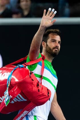 MELBOURNE, VIC - JANUARY 20: Salvatore Caruso of Italy acknowledging the crowd during round one of the Australian Open tennis at Melbourne Park tennis Centre on January 20, 2020 in Melbourne, Australia. (Photo by Speed Media Icon Sportswire) TENNIS: JAN 20 Australian Open Icon2001201006