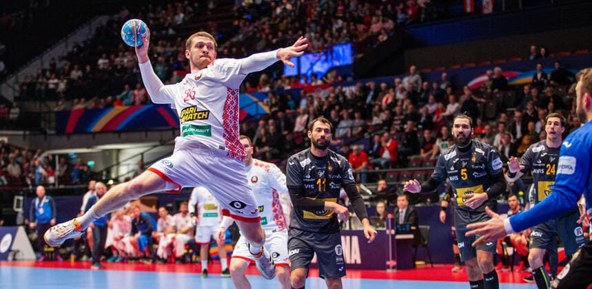 HANDBALL - EHF EURO 2020, BLR vs ESP VIENNA,AUSTRIA,20.JAN.20 - HANDBALL - EHF European Men s Handball Championship 2020, main round, Belarus vs Spain. Image shows Yury Lukyanchuk (BLR). GEPAxpictures xDavidxBitzan