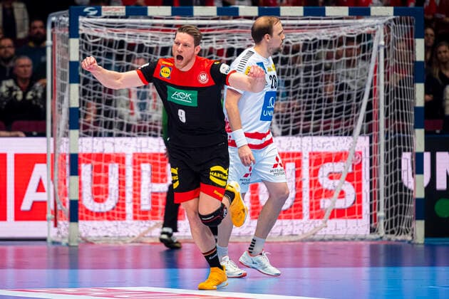 Handball, Maenner: EM 2020, Hauptrunde, Gruppe 1, Oesterreich - Deutschland Tobias Reichmann (Deutschland MT Melsungen) Jubel Freude Emotion Torjubel Torschuetze Torschütze Wien Stadthalle Wien Oesterreich