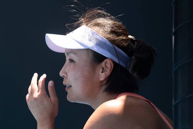(200121) -- MELBOURNE, Jan. 21, 2020 -- Peng Shuai of China reacts during the women s singles first round match against Hibino Nao of Japan at the Australian Open tennis championship in Melbourne, Australia on Jan. 21, 2020. (Photo by Xinhua) (SP)AUSTRALIA-MELBOURNE-TENNIS-AUSTRALIAN OPEN-DAY 2 BaixXue 