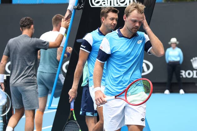 Kevin Krawietz (bright hair) and Andreas Mies (dark hair), GER, , during first doubles round of 2020 Australian Open in Melbourne, 22 01 2020; -
