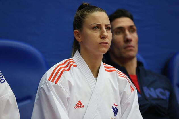 January 24, 2020, Paris, Ile-de-France, France: ALEXANDRA RECCHIA for France ahead of her Round of 32 of the Female Kumite -50kg at the WKF Karate Premier League during the Open de Paris 2020 at the Stade Pierre de Coubertin, France Karate 2020, Premier League Paris, France - ZUMAc179 20200124_zep_c179_001 Copyright: xMickaelxChavetx