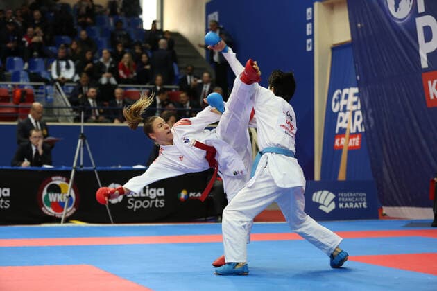 January 24, 2020, Paris, Ile-de-France, France: XX competing at the WKF Karate Premier League during the Open de Paris at the Stade Pierre de Coubertin, France Karate 2020, Premier League Paris, France - ZUMAc179 20200124_zep_c179_005 Copyright: xMickaelxChavetx