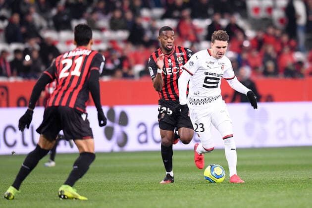 23 ADRIEN HUNOU (REN) - 25 WYLAN CYPRIEN (NICE) FOOTBALL : Nice vs Rennes - Ligue 1 Conforama - 24 01 2020 FEP Panoramic 