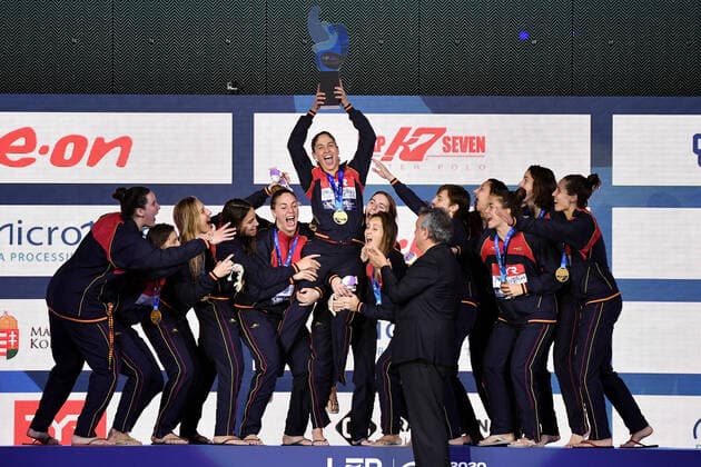 SPAIN ESP Gold Medal RUSSIA RUS Silver Medal HUNGARY HUN Bronze Medal Budapest 25 01 2020 Duna Arena Women Medal Ceremony XXXIV LEN European Water polo, Wasserball Championships 2020 Photo © Andrea Staccioli Deepbluemedia Insidefoto andreaxstaccioli