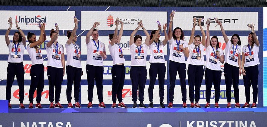 HUNGARY HUN Bronze Medal Budapest 25 01 2020 Duna Arena Women Medal Ceremony XXXIV LEN European Water polo, Wasserball Championships 2020 Photo © Andrea Staccioli Deepbluemedia Insidefoto andreaxstaccioli