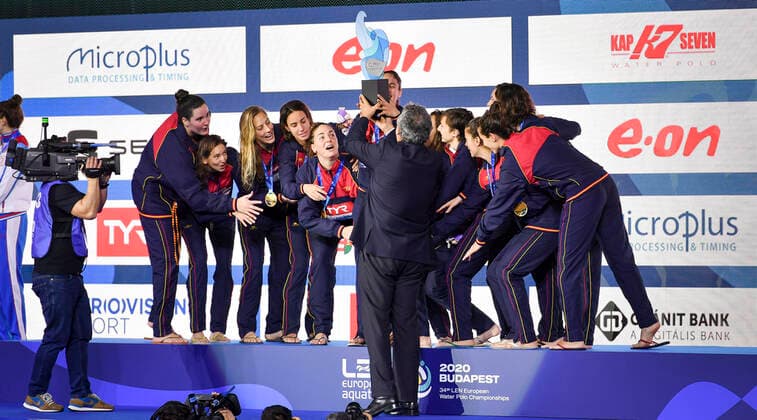 Team ESP Spain Gold Medal Podium Ceremonies Budapest 25 01 2020 Duna Arena XXXIV LEN European Water polo, Wasserball Championships 2020 Photo Â©Pasquale Mesiano Deepbluemedia Insidefoto PasqualexMesiano