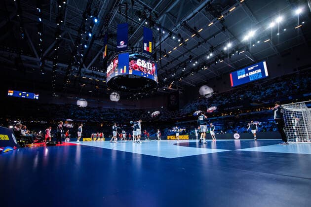 200126 A general view of Tele2 Arena during warm up ahead of the EHF European Handball Championship final between Spain and Croatia on January 26, 2020 in Stockholm. Copyright: JOHANNAxLUNDBERG BB200126JL003