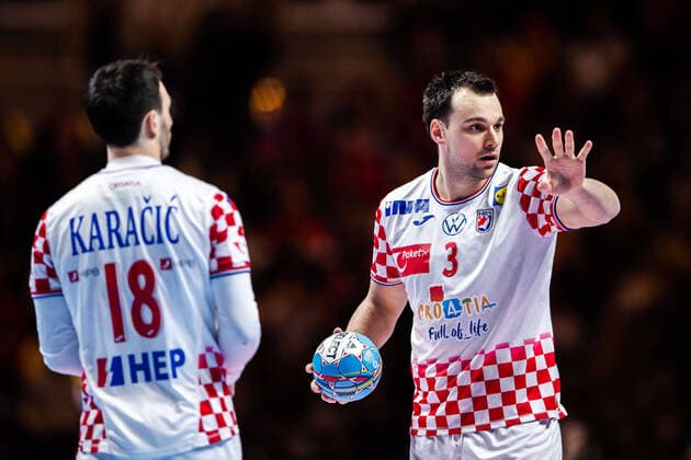 200126 Igor Karacic and Marino Maric of Croatia during the EHF European Handball Championship final between Spain and Croatia on January 26, 2020 in Stockholm. Copyright: JESPERxZERMAN BB200126JZ007
