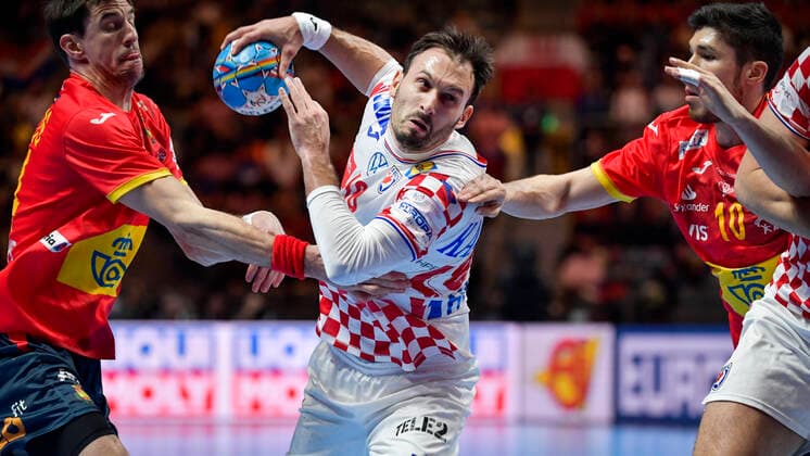 Croatia s Igor Karacic in action during the Men s European Handball Championship final match between Spain and Croatia in Stockholm, Sweden, on Jan. 26, 2020. Stockholm Sverige HANDBALL x10040x