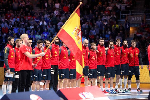 Spain v Croatia - Final - Men s EHF EURO 2020 Spain national team, Nationalteam sing the national anthem before during warm up session before the Men s EHF EURO 2020 final match between Spain and Croatia at Tele2 Arena in Stockholm, Sweden on January 26, 2020. Photo by Luka Stanzl PIXSELL LukaxStanzl PIXSELL