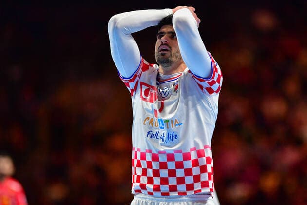 Handball Europameisterschaft Finale, 26.01.2020, Spanien - Kroatien, Tele2 Arena, Stockholm Luka Stepancic (Kroatien, 7) Emotionen Enttäuschung, 26.01.2020, Stockholm (Schweden), Handball, EM 2020, Finale, Kroatien - Spanien