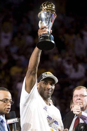 January 26, 2020, Los Angeles, California, USA: Former Los Angeles Lakers player Kobe Bryant died in a Helicopter crash on Sunday, January 26, 2020 in Calabasas, California. He was 41. FILE PHOTO: Kobe Bryant of the Los Angeles Lakers raises his MVP trophy as his team celebrates their victory over the Boston .Celtics at the end of Game 7 of the NBA, Basketball Herren, USA Finals basketball series at Staples Center on Thursday, June 17, 2010 in Los Angeles, California. The Lakers defeated the Celtics 83-79 and Lakers become the 2010 NBA Champions. ADRIAN .SANCHEZ-GONZALEZ PI Kobe Bryant dies. He was 41. - ZUMAp124 20200126_zaa_p124_072 Copyright: xAdrianxSanchez-Gonzalezx