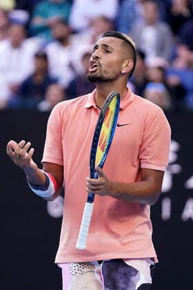 AUSTRALIAN OPEN DAY 8, Nick Kyrgios of Australia gestures during his fourth round match against Rafael Nadal of Spain on day eight of the Australian Open tennis tournament at Rod Laver Arena in Melbourne, Monday, January 27, 2020. ( NO ARCHIVING, EDITORIAL USE ONLY, NO USE IN BOOKS WITHOUT CONSENT MELBOURNE VIC AUSTRALIA  Copyright: xDAVExHUNTx 20200127001444911735