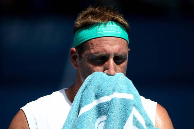 AUSTRALIAN OPEN DAY 9, Tennys Sandgren of the USA reacts during his fifth round match against Roger Federer of Switzerland on day nine of the Australian Open tennis tournament at Rod Laver Arena in Melbourne, Tuesday, January 28, 2020. ( NO ARCHIVING, EDITORIAL USE ONLY, NO USE IN BOOKS WITHOUT CONSENT MELBOURNE VIC AUSTRALIA  Copyright: xROBxPREZIOSOx 20200128001445148401