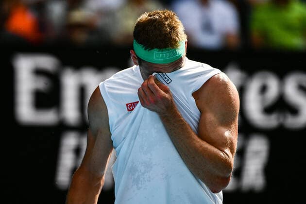 (200128) -- MELBOURNE, Jan. 28, 2020 -- Tennys Sandgren of the United States reacts during the men s singles quarterfinal match against Rodger Federer of Switzerland at the Australian Open tennis championship in Melbourne, Australia on Jan. 28, 2020. ) (SP)AUSTRALIA-MELBOURNE-TENNIS-AUSTRALIAN OPEN-DAY 9 ZhuxWei 