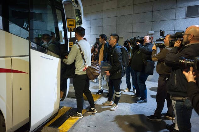 January 29, 2020, Malaga, Spain: Players entering a bus at Malaga Costa del Sol airport..Wuhan Zall FC Chinese soccer team arrives at Malaga Costa del Sol airport for a pre-season training in Cadiz province. According to the Andalusia and Spanish government, the players are not infected with the Corona virus and during their stay, they will be subjected to health controls. The team will be in Andalusia until 15 February. Wuhan Zall FC team players in Malaga, Spain - 29 Jan 2020 - ZUMAs197 96526647st Copyright: xJesusxMeridax
