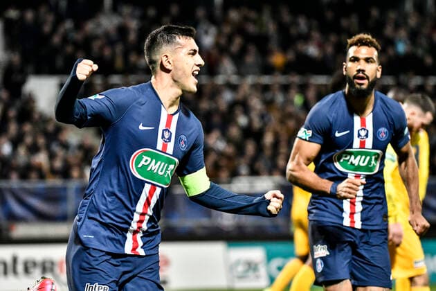 But et joie Leandro Paredes (psg) FOOTBALL : Pau vs PSG - 8eme de Finale Coupe de France - Pau - 29 01 2020 ThierryBreton Panoramic 