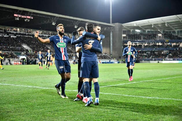 But et joie Pablo Sarabia (psg) FOOTBALL : Pau vs PSG - 8eme de Finale Coupe de France - Pau - 29 01 2020 ThierryBreton Panoramic 